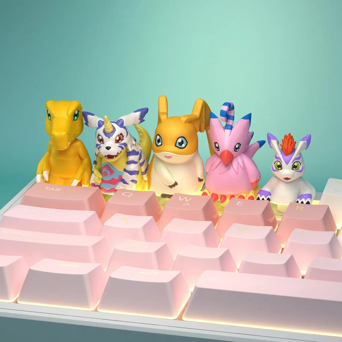 Vibrant, handcrafted resin Digimon keycaps featuring detailed 3D sculpted characters, bringing childhood adventure to your keyboard.