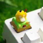 Different angles of the whimsical handcrafted rotating Diglett & Psyduck Keycaps, highlighting its artisan resin details and playful Pokemon design.