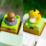 Whimsical handcrafted rotating Diglett & Psyduck Keycaps artisan keycap, showcased in a vibrant main product image.
