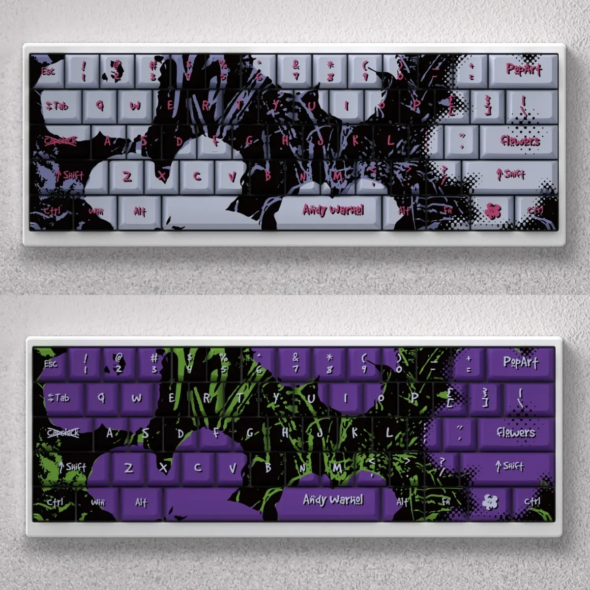 Elegant PBT floral keycaps setfor 60% 65% 68% keyboards, beautifully displaying subtle botanical patterns for a serene, artistic desktop upgrade.