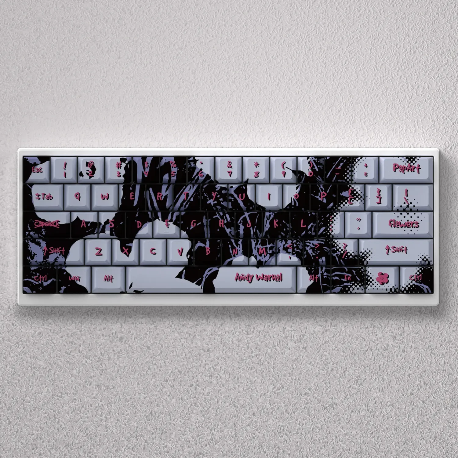 A gallery of elegant PBT floral keycaps set, revealing their subtle, intricate patterns and Cherry profile from various angles, perfect for serene 60%