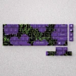 Artistic PBT floral keycaps set, elegantly displayed on a compact keyboard, featuring subtle, serene floral patterns. A sophisticated desktop upgrade.