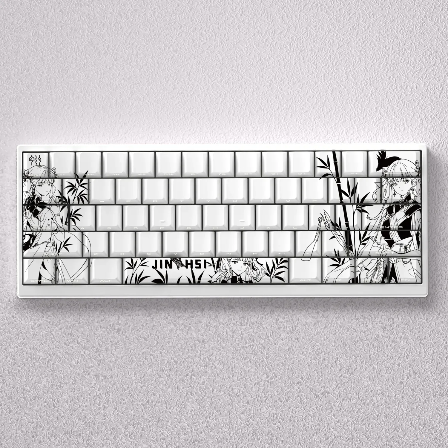 Elegant Keycap Set. Premium Cherry profile keycaps in Jinhsi opaque design, showcasing sophisticated colors and timeless elegance beautifully.