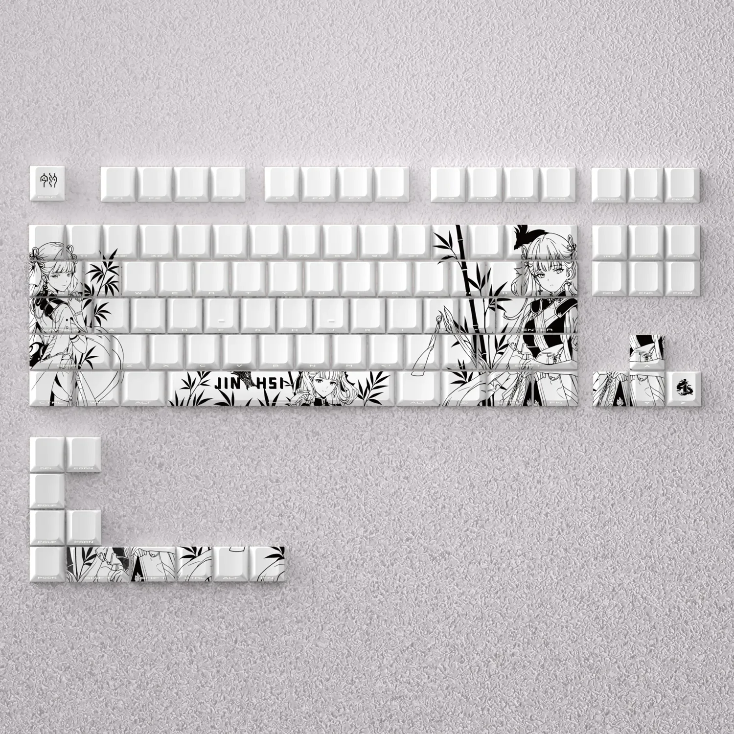 Jinhsi Keycap Set. This premium Cherry profile set features subtle, opaque keycaps in sophisticated, tranquil evening colors.