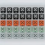 Multiple views of the Off-White Streetwear Series Keycaps, highlighting its industrial streetwear aesthetic and custom design. Observe the premium metallic finish.s