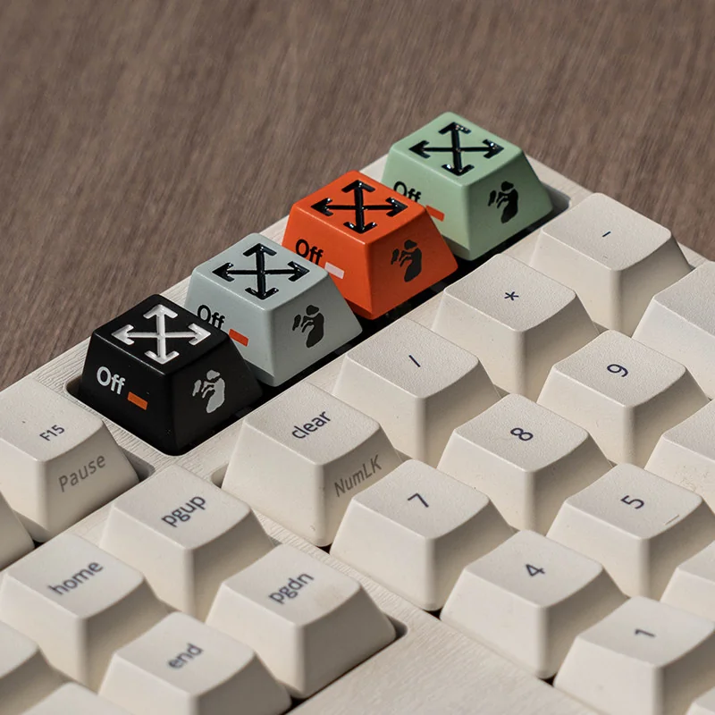 Off-White Streetwear Series Keycaps showcasing a custom industrial streetwear aesthetic. This unique artisan piece features a bold design and luxurious metallic