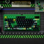 Premium F1 keycap set featuring the exclusive C44 Zhou Guanyu livery, vibrant black and green race car motifs, perfect for gaming keyboards.