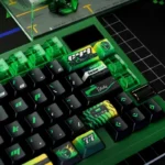 Exclusive F1 Keycap Set gallery for gaming keyboards, displaying dynamic Zhou Guanyu Sauber C44 livery and premium race car aesthetics.