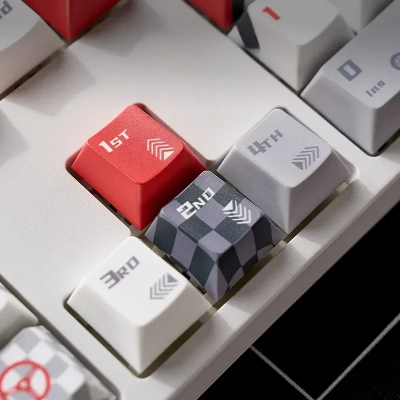 Premium F1 Keycaps set showcasing the exclusive Alfa Romeo C42 Zhou Guanyu theme, with dynamic racing car aesthetics and motorsport-inspired details.