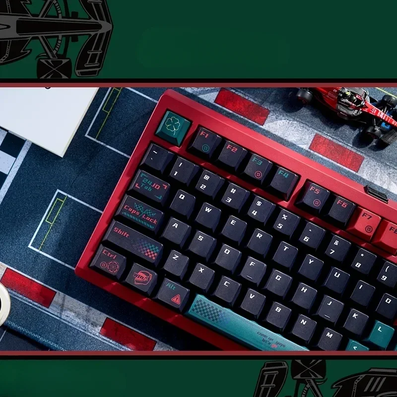 Multiple views of the F1 Keycap Set Alfa Romeo C43 racing championship theme , emphasizing the authentic F1 design and premium racing aesthetics.