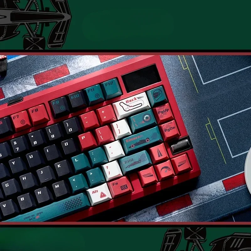 F1 Keycaps Alfa Romeo C43 Racing Championship Theme Keycap Set, vividly displayed from diverse angles, capturing its authentic F1 racing aesthetics.
