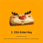 Hand-sculpted whimsical reindeer artisan Christmas keycap, showcasing vibrant, intricate hand-painted details. A delightful accent for mechanical keyboard.