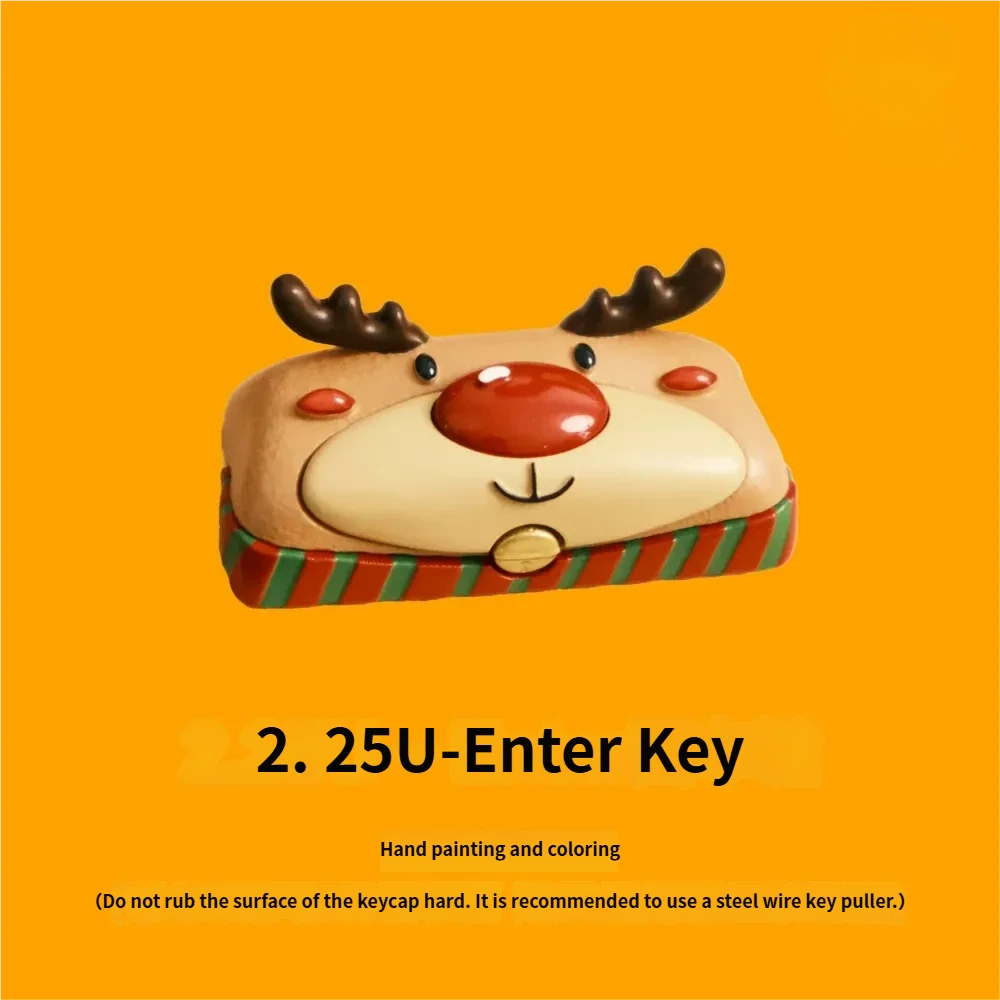 Hand-sculpted whimsical reindeer artisan Christmas keycap, showcasing vibrant, intricate hand-painted details. A delightful accent for mechanical keyboard.