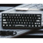 Authentic Forged Carbon Keycap Set with a sophisticated matte translucent finish, highlighting its dynamic texture and subtle, diffused backlighting.