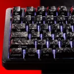 Forged Carbon Keycaps Set showcase striking irregular texture, sleek opaque finish, stealthy side-print legends, magnetic switch compatibility.