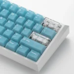 Gallery of the premium Refreshing Frosted Light Blue PC Keycaps set, revealing its gentle, mint-candy inspired translucence design.