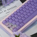 A gallery view of exquisite light purple frosted PC keycaps set, revealing their soft, misty translucence and premium craftsmanship for magnetic switch.