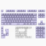 Ethereal light purple frosted PC keycaps set presented as a full 132-key set, radiating soft pastel translucence and a premium candy-like finish.