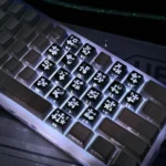 Edgy artisan Backlit Gothic Heart Supplement Keycap Set, revealing intricate Chrome Hearts-style design, translucent body, and metallic accents.