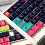 Gallery of hand-painted graffiti artisan keycaps set, revealing unique street art designs from various angles. Vibrant, expressive keyboard street art.