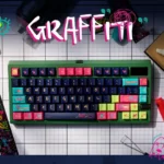 Vibrant hand-painted graffiti keycap set, a unique artisan keyboard accent. Features expressive street art doodles for an individualized art.