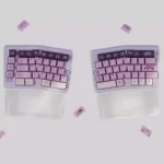 Whimsical Grape Milkshake PBT keycaps set. Multiple gallery views showcase the unique dye-sublimated pastel purples, creamy whites, sweet beverage aesthetics.