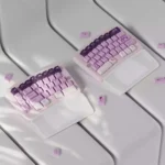 Grape Milkshake PBT keycaps set views, featuring unique dye-sublimated pastel purples and creamy whites, capturing a whimsical beverage aesthetic.