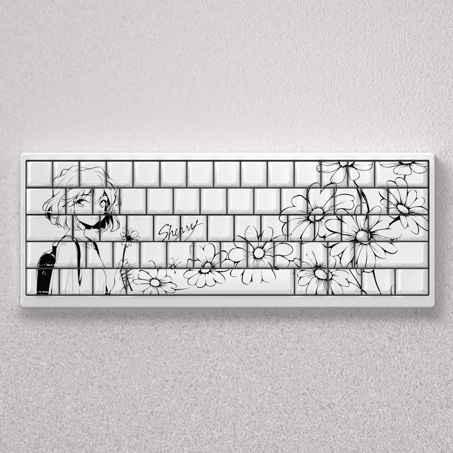 Exclusive Haihara Ai Keycaps Set featuring sleek PBT backlit side-print design, perfect for collectors. Displays clean, mysterious anime legends.
