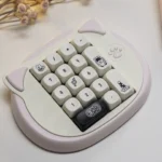 Multiple angles of Happy Daily Life MOA Keycap Set, highlighting their soft, clean white aesthetic and comforting MOA profile. Durable PBT design.