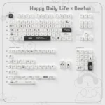 Happy Daily Life MOA Keycap Set in pristine white, showcasing their durable dye-sublimated finish and comforting MOA profile for minimalist setup.