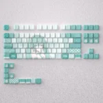 Vibrant Hatsune Miku keycaps set brightly illuminate a mechanical keyboard, showcasing playful side-engraved backlit PBT legends.