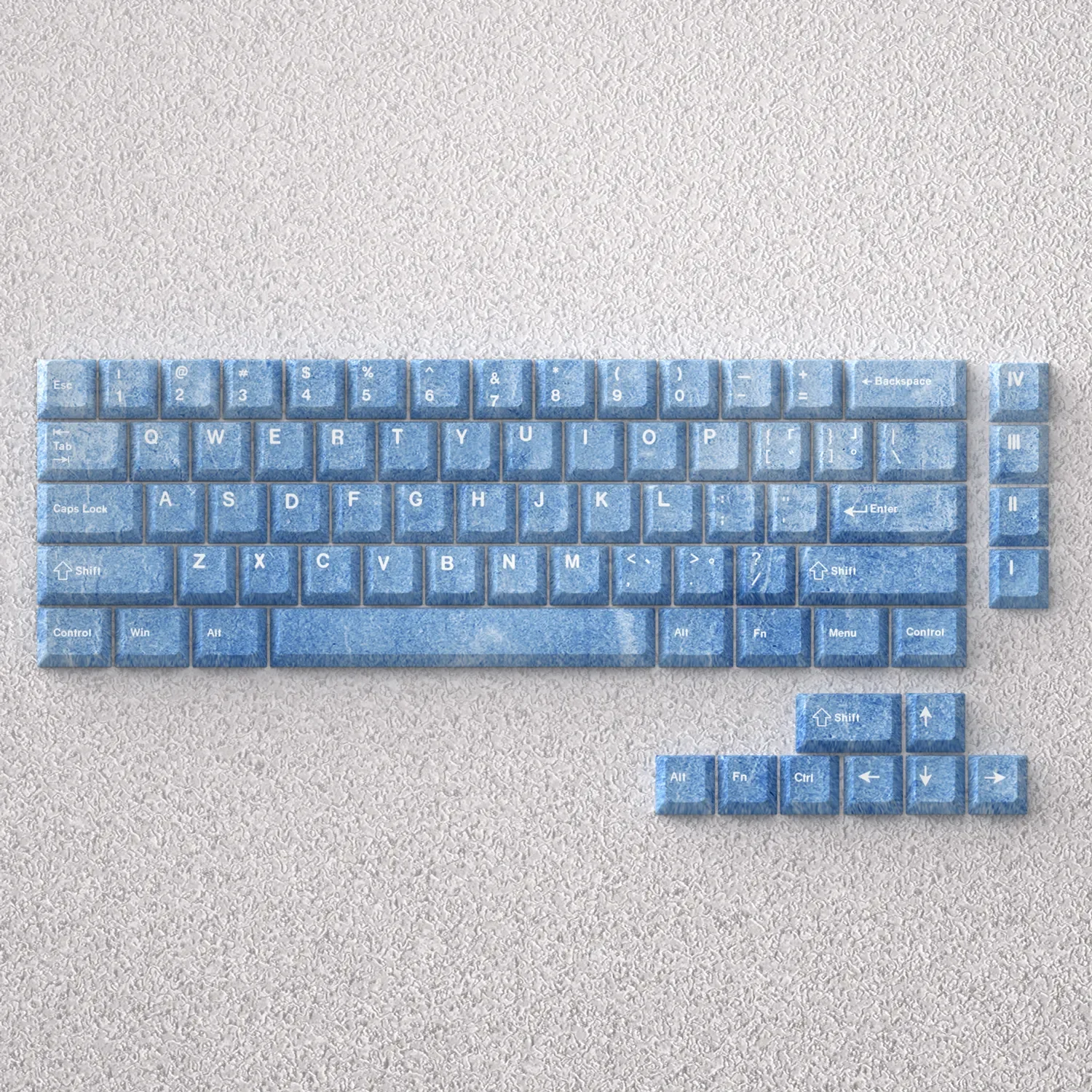Premium Haze Blue PBT keycap set showcasing serene Cherry profile and opaque finish for modern keyboard aesthetics.