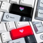 Premium double-shot ABS backlit heart keycap in sleek black, featuring a vibrant red glowing translucent heart icon for mechanical keyboards.