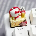 Whimsical handcrafted Hello Kitty resin keycap, a vibrant, charming miniature for custom mechanical keyboards.