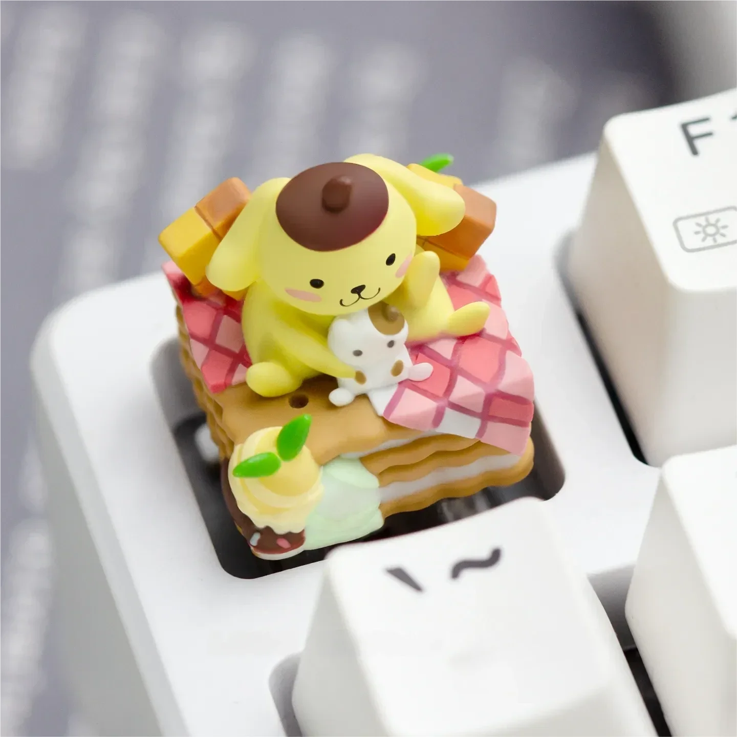Vibrant, whimsical handcrafted Hello Kitty: Characters resin keycap showcasing intricate details as a charming accent for custom mechanical keyboards.