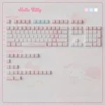 Vibrant Hello Kitty PBT dye-sub keycaps set featuring iconic characters in playful pink, durable for mechanical keyboards.