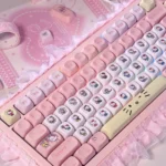 A playful display of the exclusive Hello Kitty pink PBT spherical keycaps set, bringing whimsical charm to any keyboard.