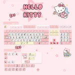 Exclusive Hello Kitty pink PBT spherical keycaps set displayed, featuring charming, whimsical designs and rounded aesthetics.