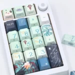 Exclusive Anaxa Honkai Star Rail Cherry Profile keycaps set, shown from various artistic angles, highlighting vibrant, character-specific designs.