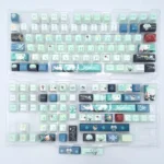 Close-up views of exclusive Anaxa Honkai Star Rail Cherry profile keycaps set, showcasing vibrant character art and unique Anaxa designs from multiple artistic angles.