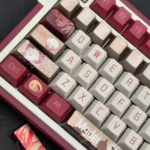 Honkai Star Rail Mydei Cherry keycaps set displayed from various angles, showcasing its intricate futuristic anime-inspired designs for collectors.