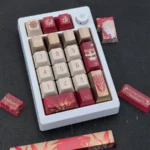 Exclusive Honkai Star Rail Mydei Cherry keycaps set displayed from various angles, revealing its futuristic, anime-inspired, combat-ready design.