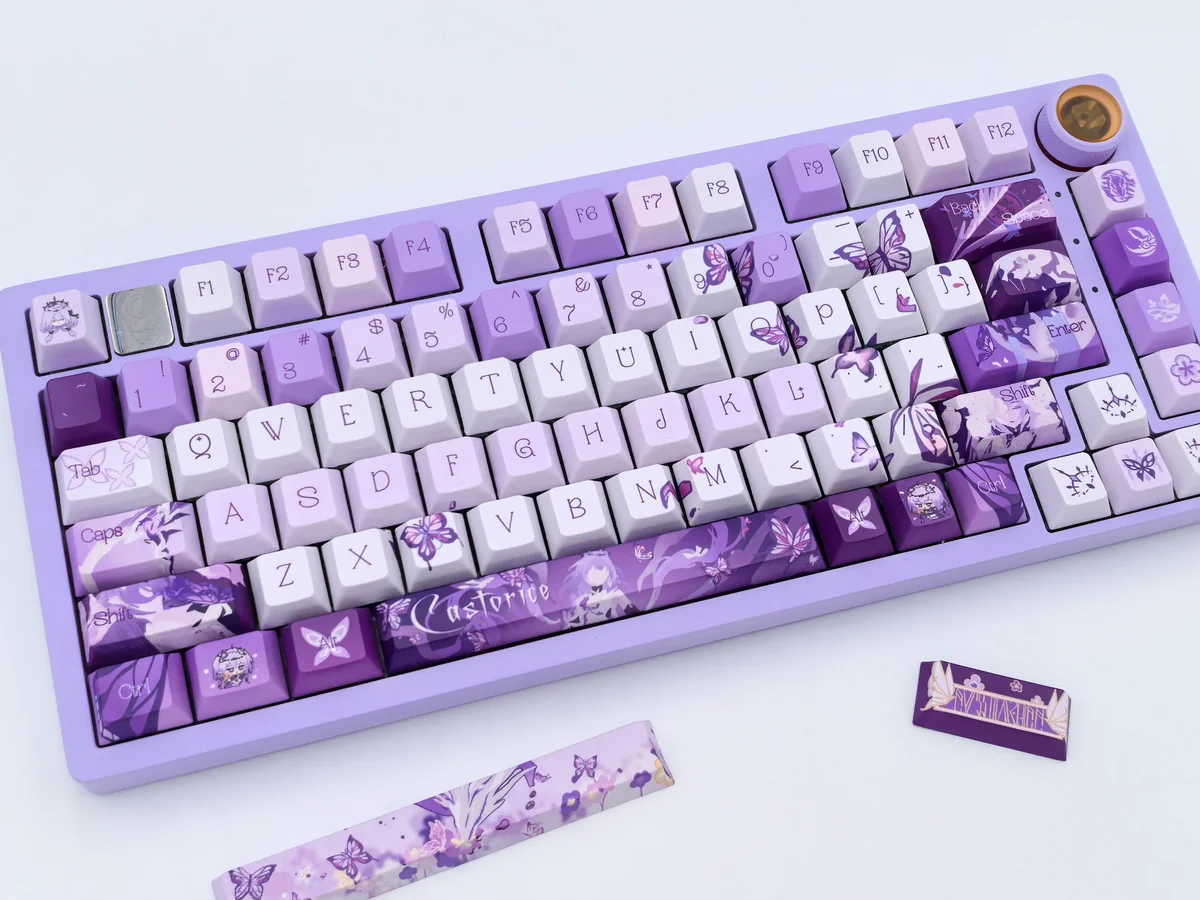 Exclusive Honkai Star Rail Castorice keycaps Cherry set, showcasing ethereal butterfly motifs for an artistic gaming setup.