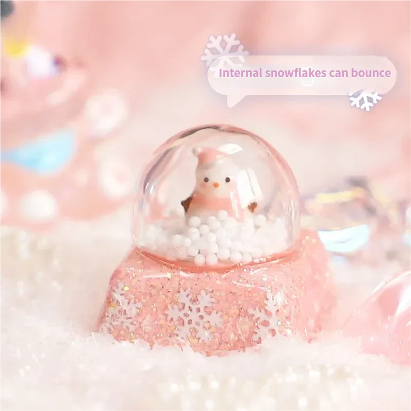Magical Interactive Snowman Keycap captures a crystal ball winter scene. Press to activate the charming jumping blue snowman with falling snowflakes.