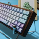 Close-up of the Ethereal Iris Butterfly PBT Backlit Keycap Set, revealing dreamy purple irises, delicate butterflies, and serene Chinese motifs.