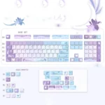 Ethereal Iris Butterfly PBT backlit keycap set, a compact original factory profile with front-lit legends, featuring purple irises and butterflies.