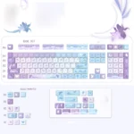 Exquisite Iris Keycaps Set featuring delicate purple iris and butterfly motifs. This dreamlike PBT Chinese style keycap set embodies serene artistic feel.