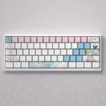 Multiple views of the exclusive Izumi Sagiri anime PBT dye-sub keycap set, showcasing vibrant Eromanga Sensei character art and cute, playful designs.