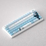 A dynamic product gallery showcasing the exclusive Valorant Jett Keycaps PBT set, with vibrant character art and sleek designs for gaming keyboards.