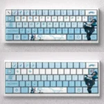 Exclusive Valorant Jett Keycaps Set, featuring dynamic PBT art with sleek lines and vibrant character aesthetics for gaming keyboards.